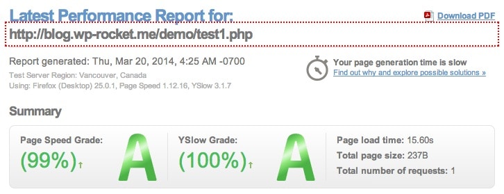 résultat de test gtmetrix