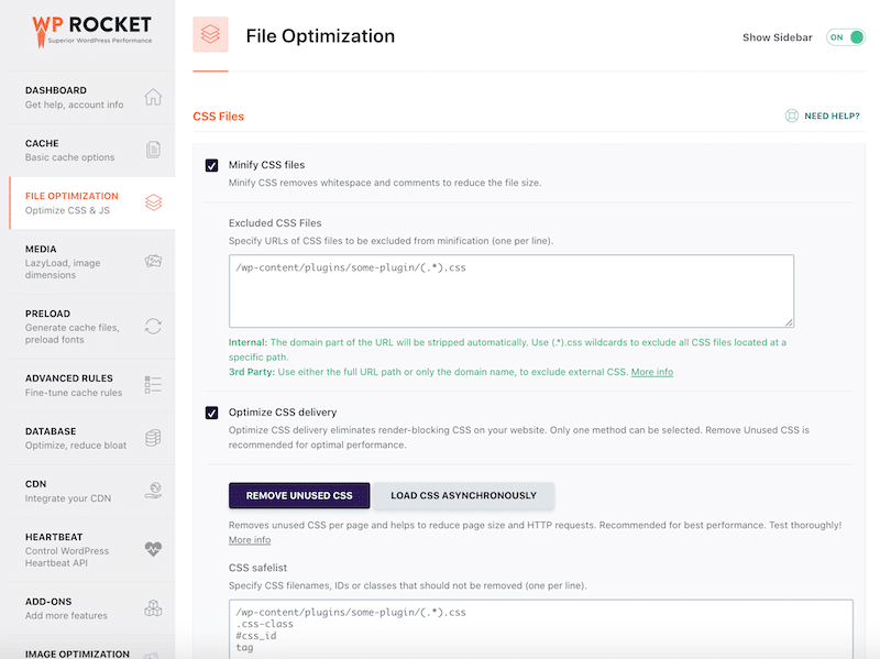 CSS optimization from the WordPress dashboard - Source: WP Rocket
