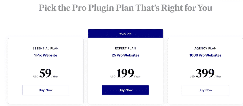 Elementor Pricing - Source: Elementor.com
