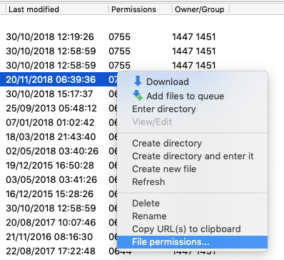 update file permissions from the FTP