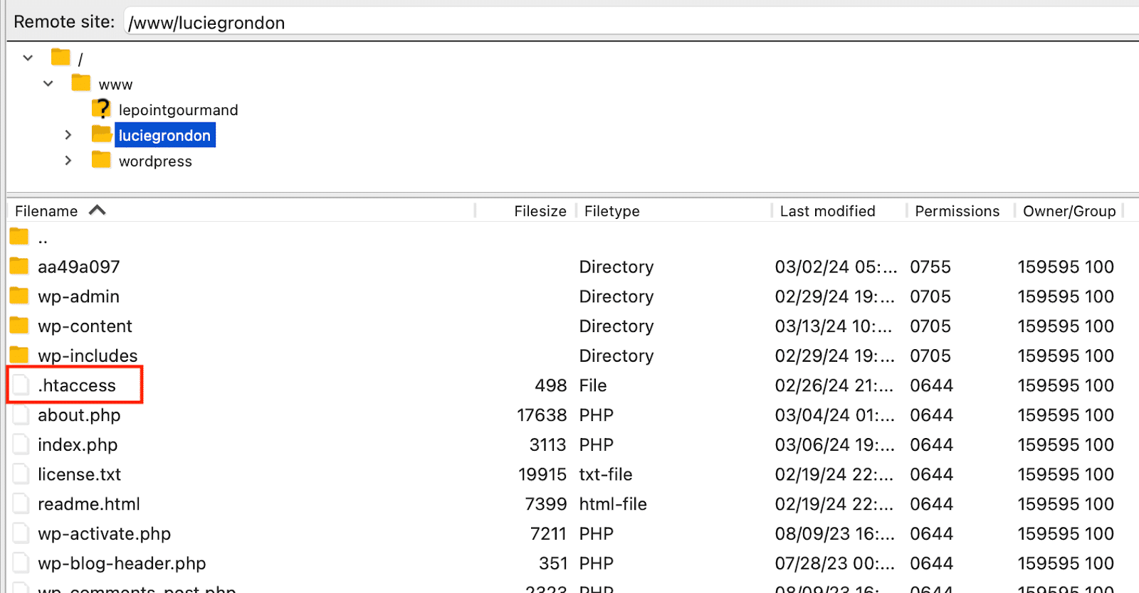 .htaccess file - Source: FTP