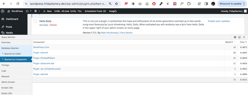 List of plugins and time column (DB queries) - Source: Query Monitor
