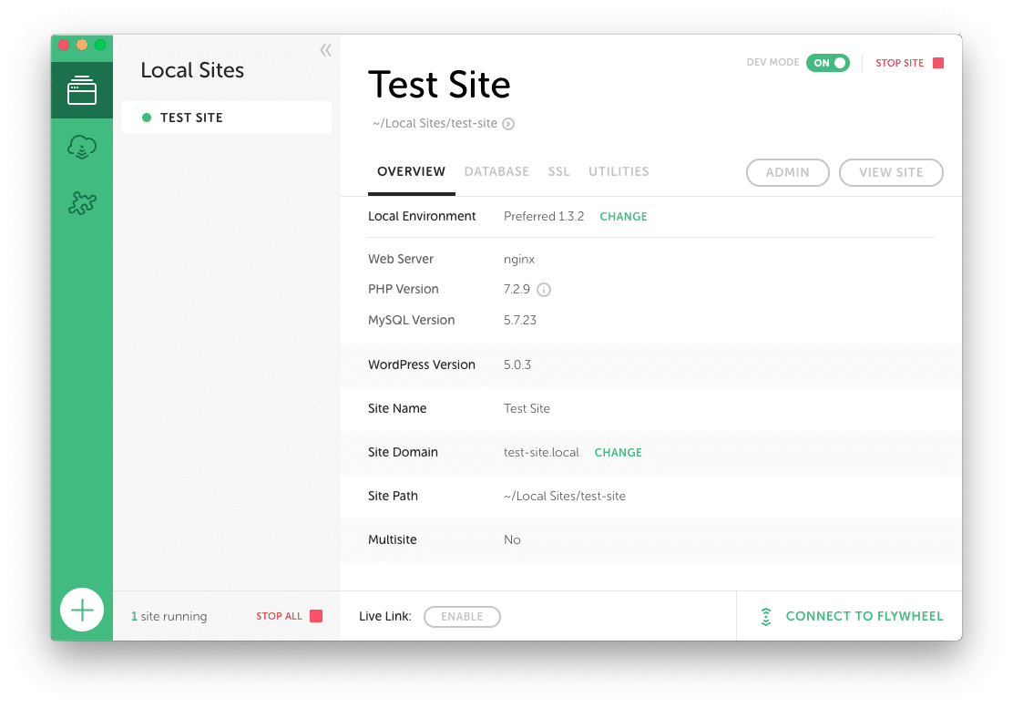 Local by Flywheel Localhost Overview Panel