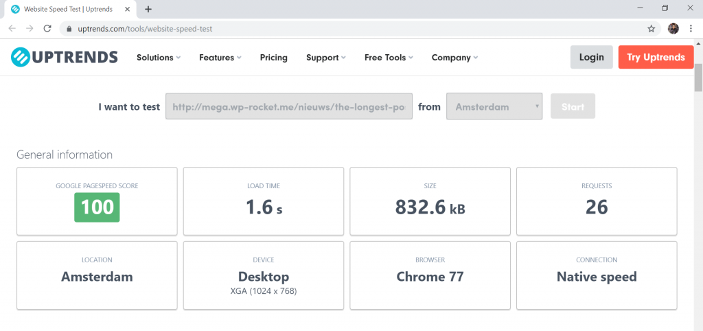 Résultats Uptrends sans lazy-load 