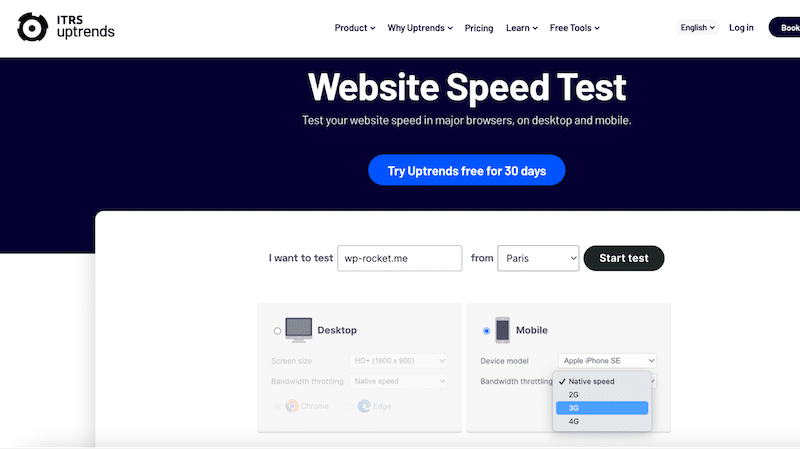 Mobile test and bandwidth throttling - Source: UpTrends
