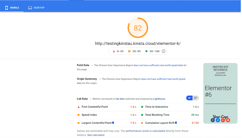 My PSI grade on mobile with a lot of content on my site - Source: Google PageSpeed Insights
