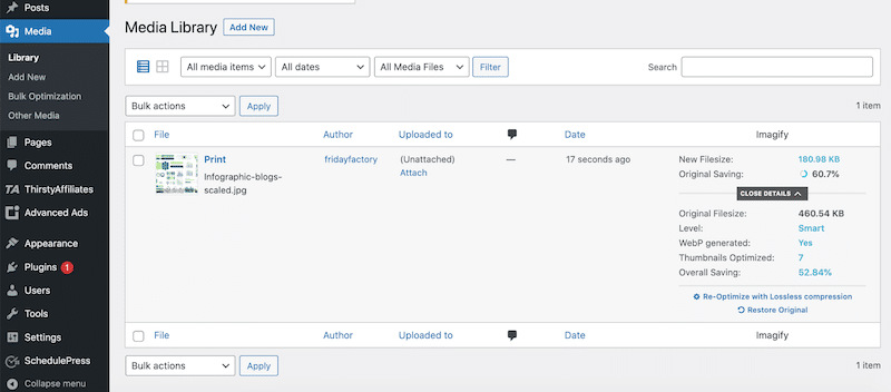 Optimization with Imagify: Compression and WebP conversion - Source: Imagify
