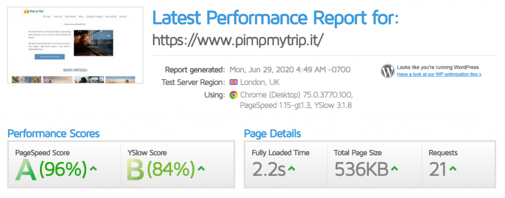 The speed results of PimpMyTrip with cache