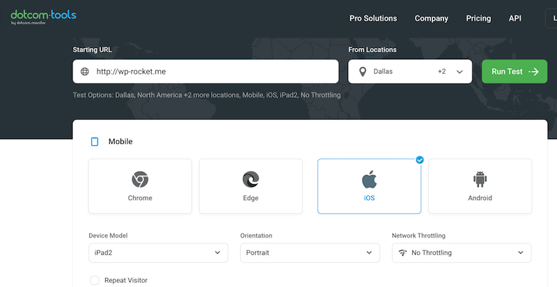 Running a mobile performance test - Source: Dotcom-tools
