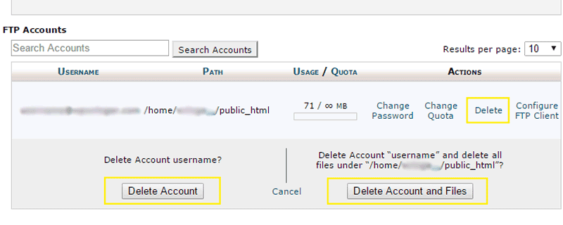 How to delete FTP account