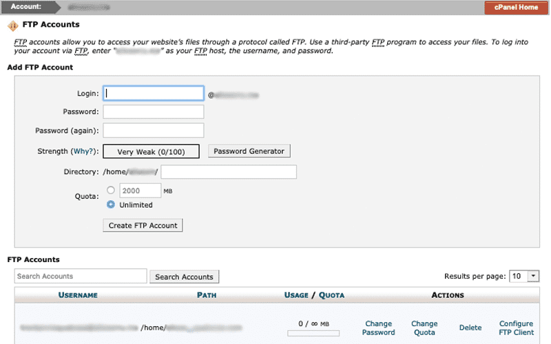 cPanel - FTP Accounts